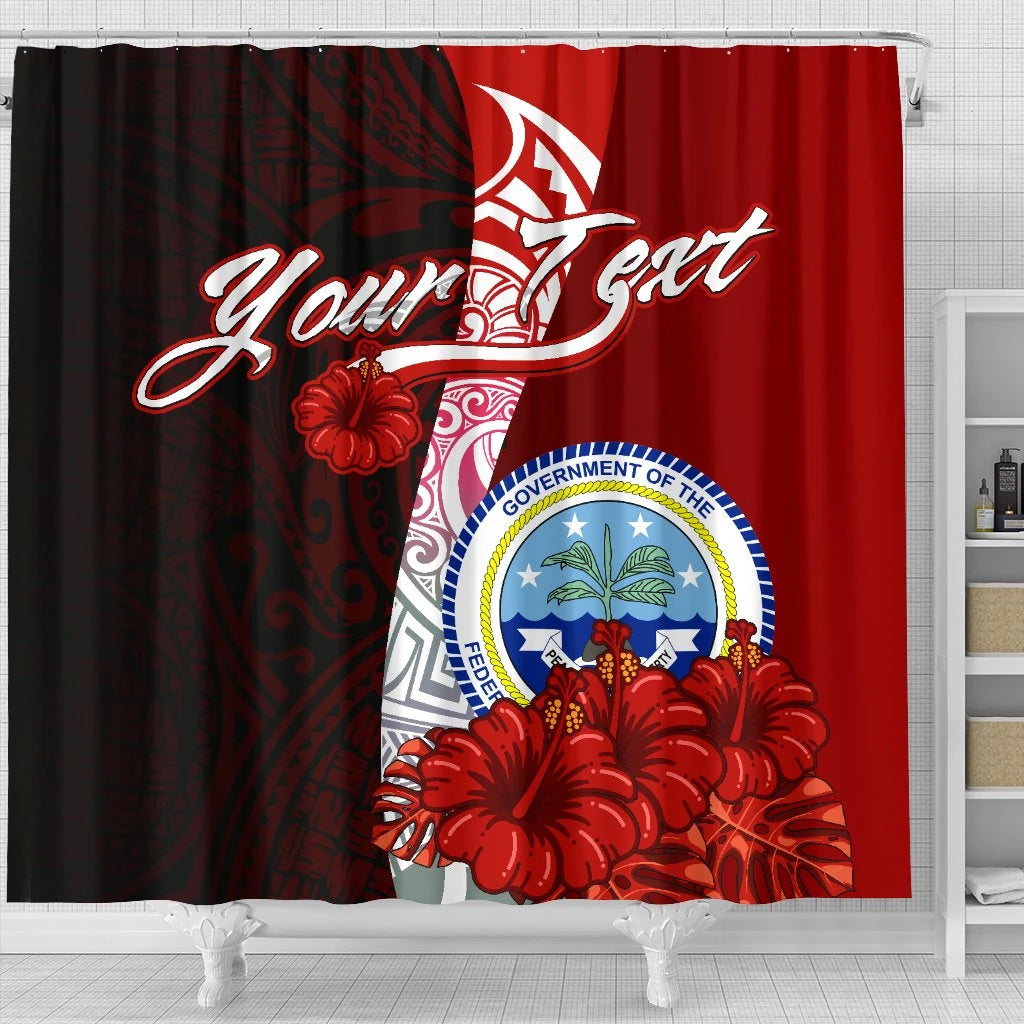 Federated States Of Micronesia Custom Personalised Shower Curtain - Coat Of Arm With Hibiscus