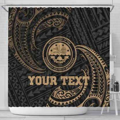 Federated States Of Micronesia Custom Personalised Shower Curtain - Gold Tribal Wave