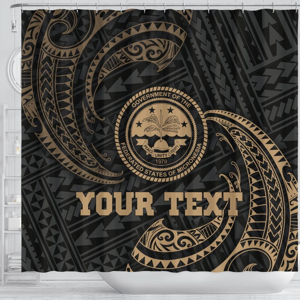Federated States Of Micronesia Custom Personalised Shower Curtain - Gold Tribal Wave
