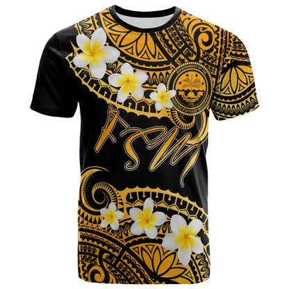 Federated States of Micronesia Custom Personalised T-Shirt - Plumeria Polynesian Vibe Gold