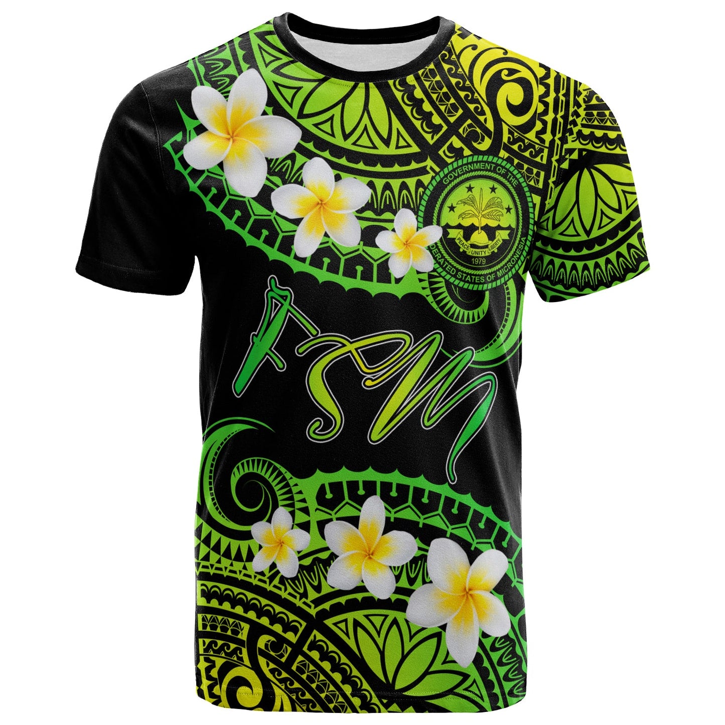 Federated States of Micronesia Custom Personalised T-Shirt - Plumeria Polynesian Vibe Green