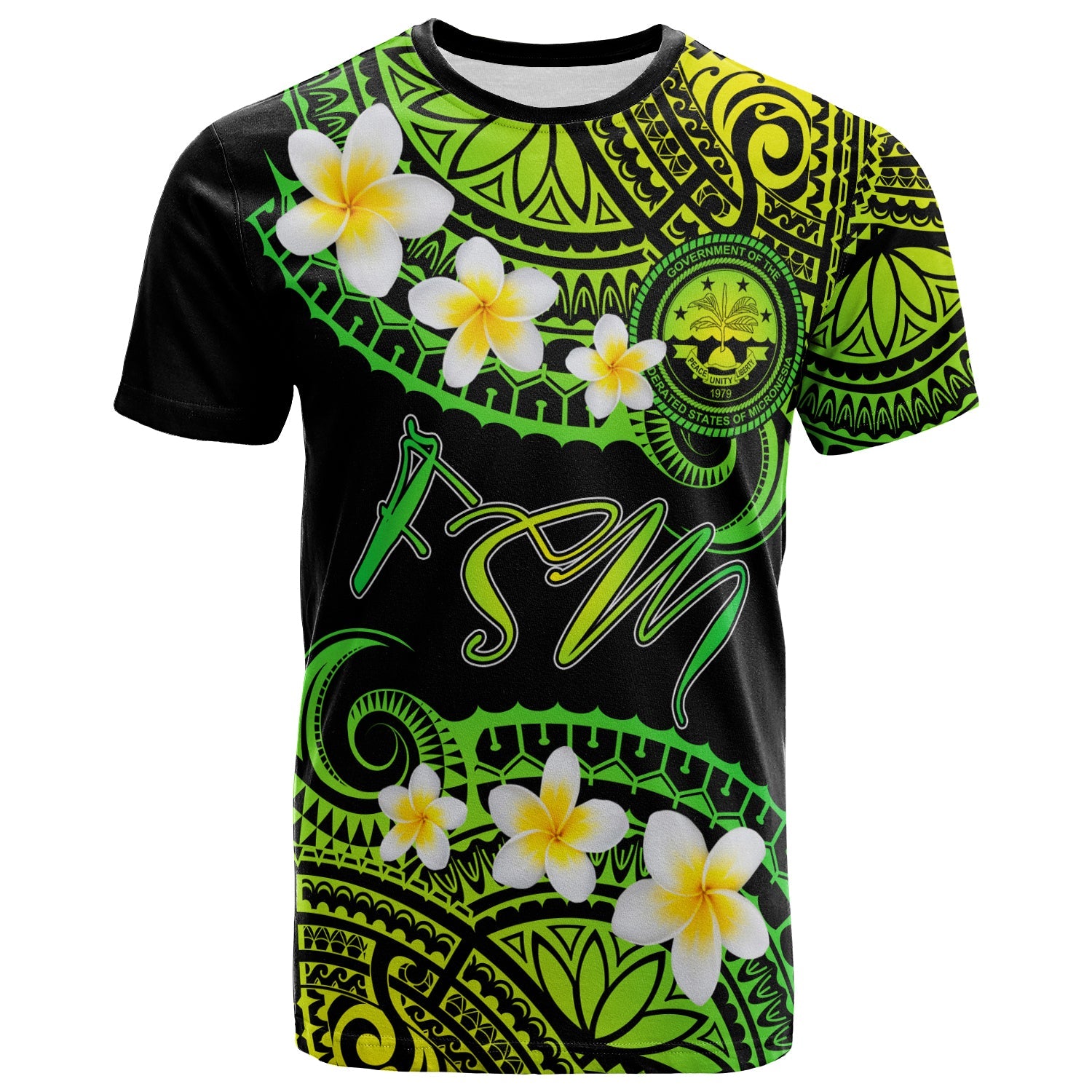 Federated States of Micronesia Custom Personalised T-Shirt - Plumeria Polynesian Vibe Green