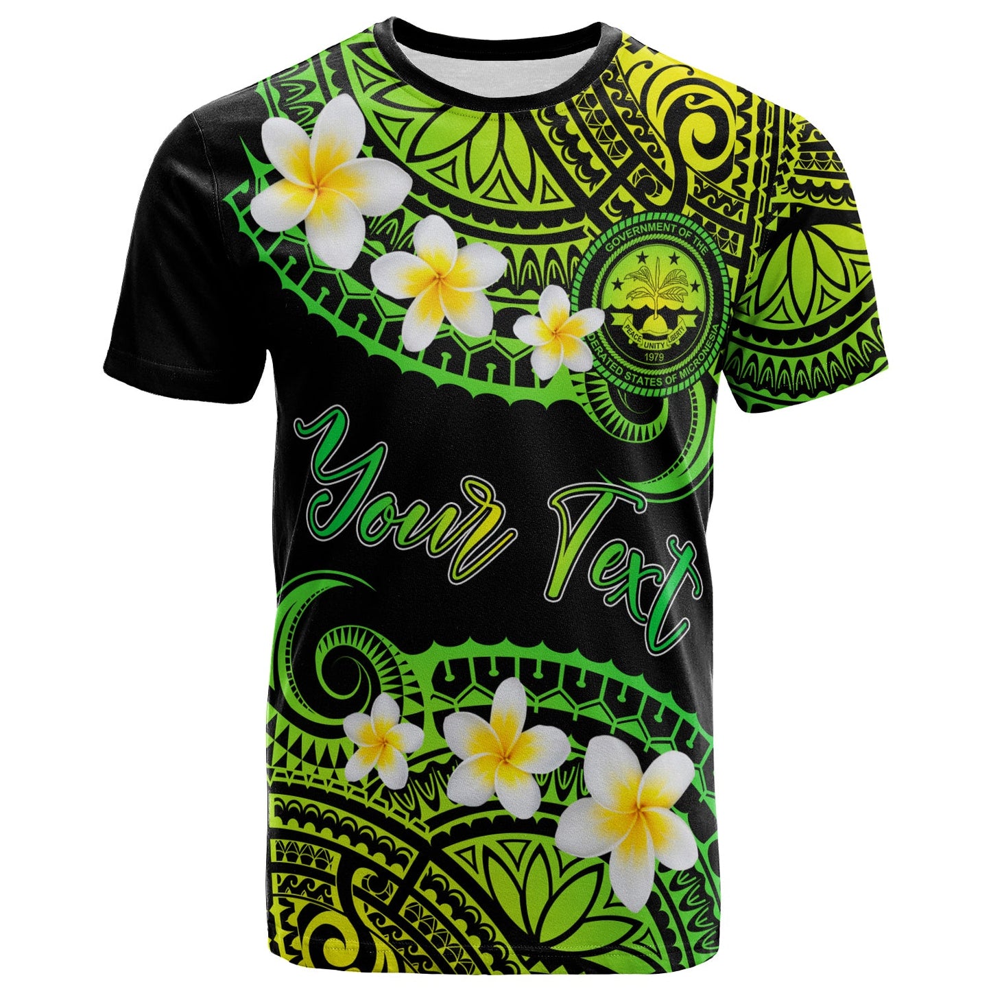 Federated States of Micronesia Custom Personalised T-Shirt - Plumeria Polynesian Vibe Green