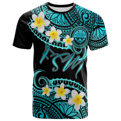 Federated States of Micronesia Custom Personalised T-Shirt - Plumeria Polynesian Vibe Turquoise