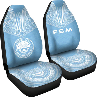 Federated States Of Micronesia Car Seat Cover - FSM Seal Polynesian Chief Tattoo Light Blue Version