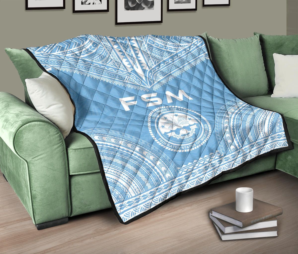 Federated States Of Micronesia Premium Quilt - FSM Seal Polynesian Chief Light Blue Version