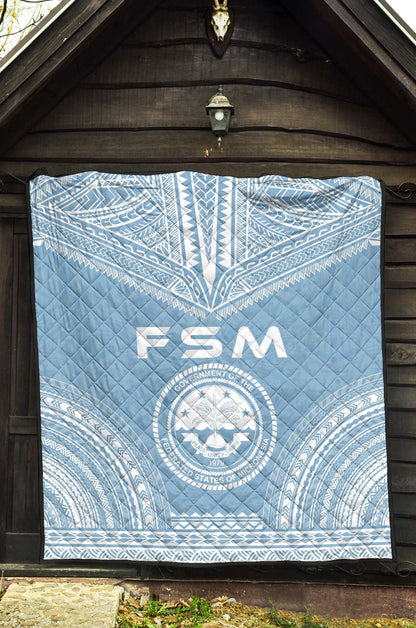 Federated States Of Micronesia Premium Quilt - FSM Seal Polynesian Chief Light Blue Version