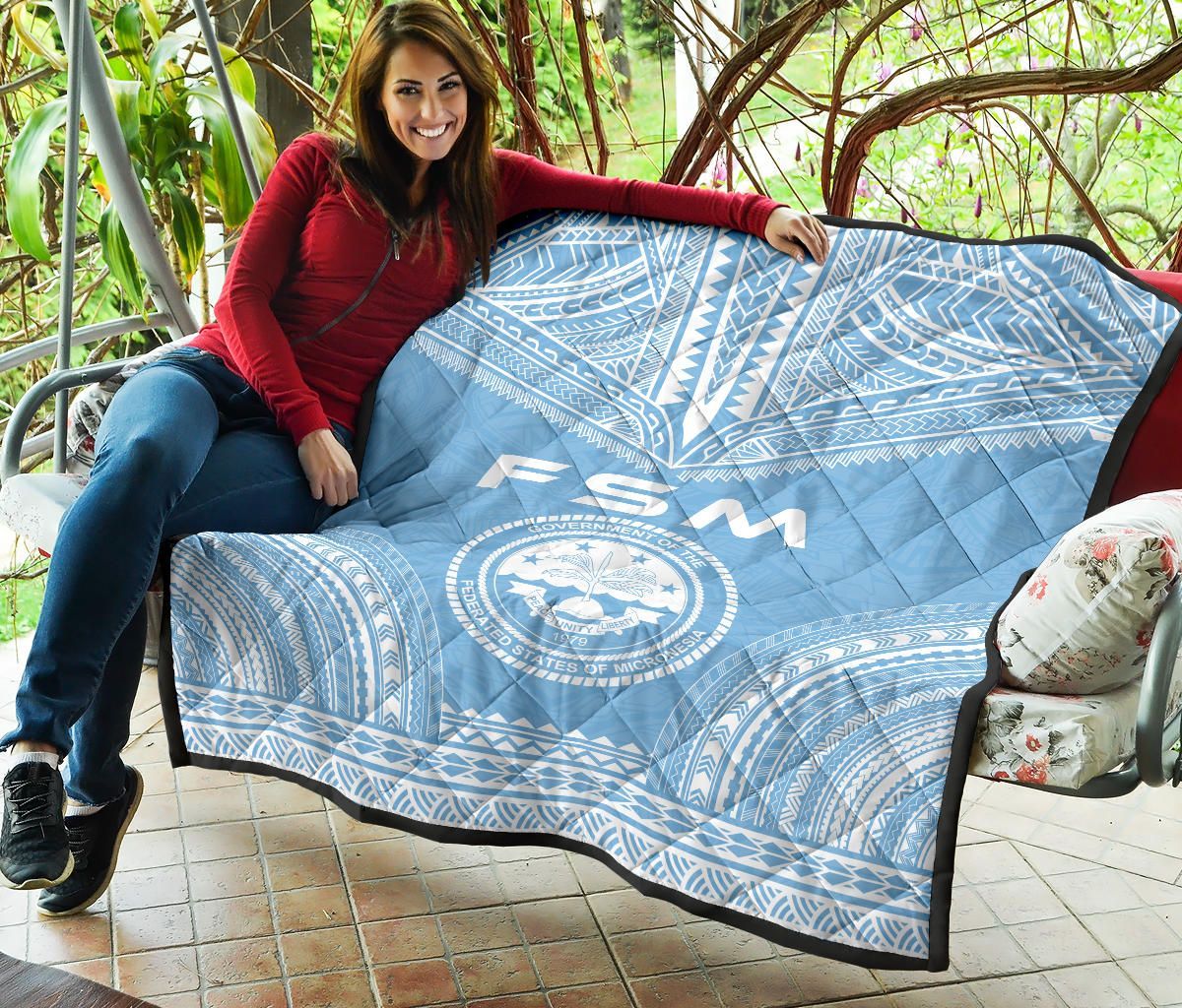 Federated States Of Micronesia Premium Quilt - FSM Seal Polynesian Chief Light Blue Version