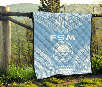 Federated States Of Micronesia Premium Quilt - FSM Seal Polynesian Chief Light Blue Version