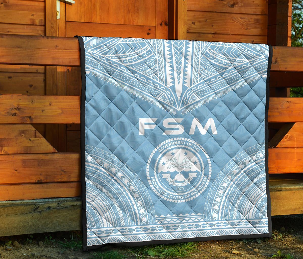 Federated States Of Micronesia Premium Quilt - FSM Seal Polynesian Chief Light Blue Version