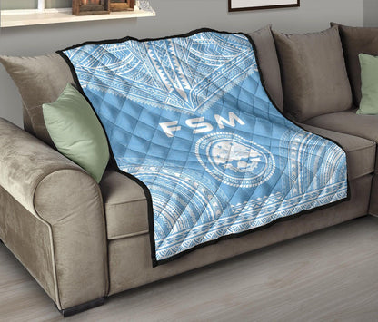 Federated States Of Micronesia Premium Quilt - FSM Seal Polynesian Chief Light Blue Version