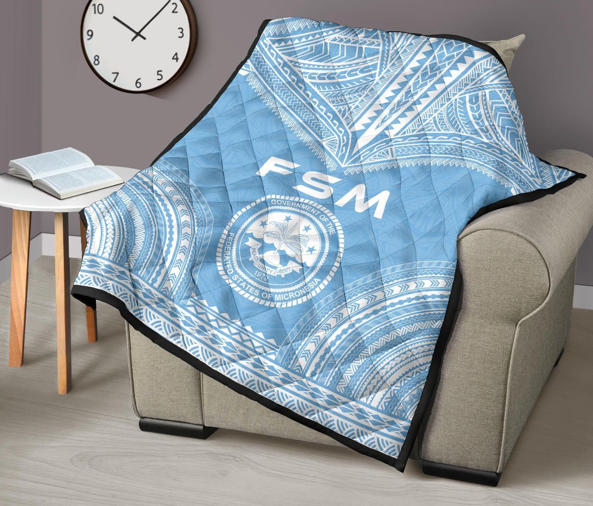Federated States Of Micronesia Premium Quilt - FSM Seal Polynesian Chief Light Blue Version