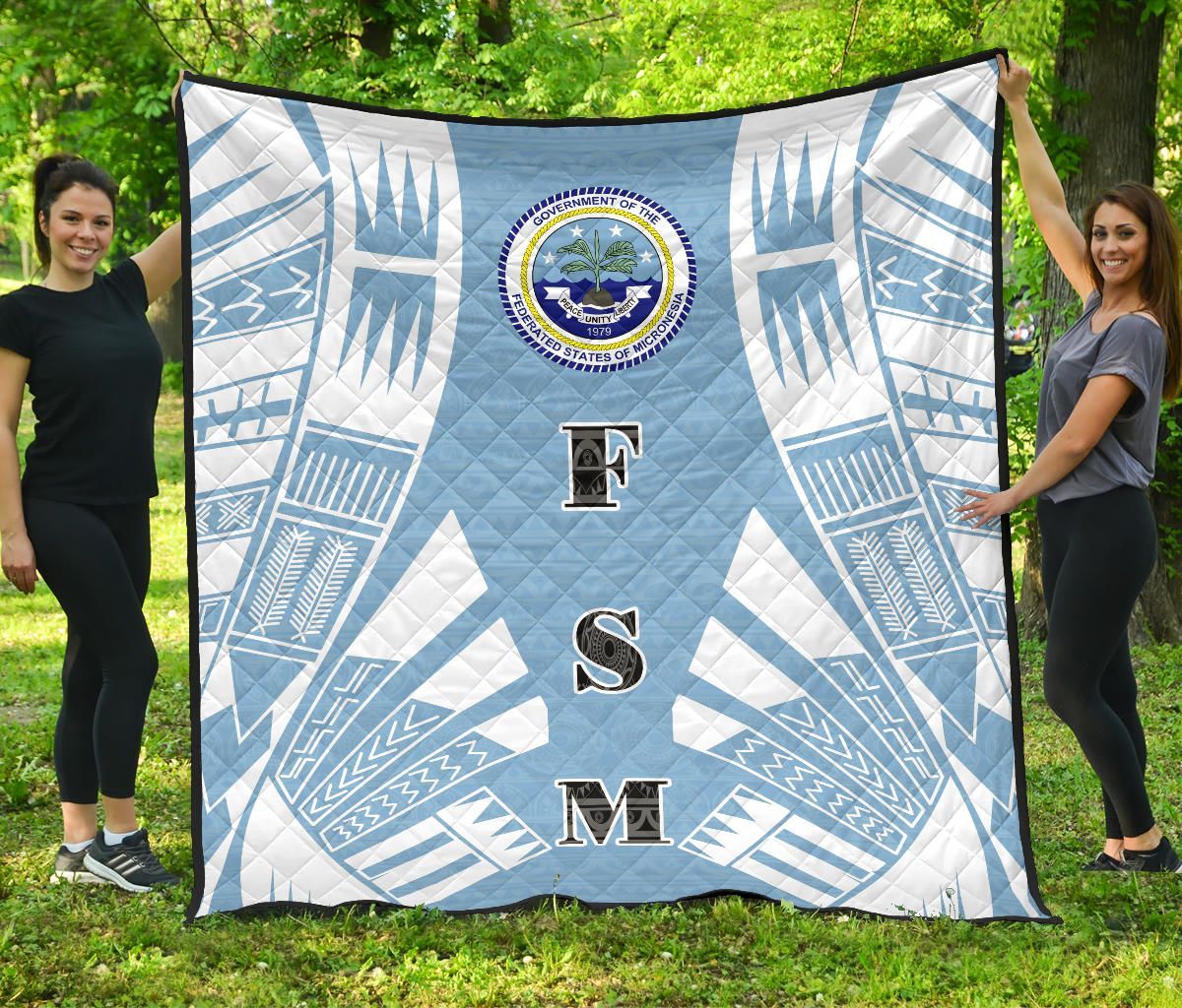 Federated States Of Micronesia Premium Quilt - Federated States Of Micronesia Seal Polynesian White Tattoo (Blue)