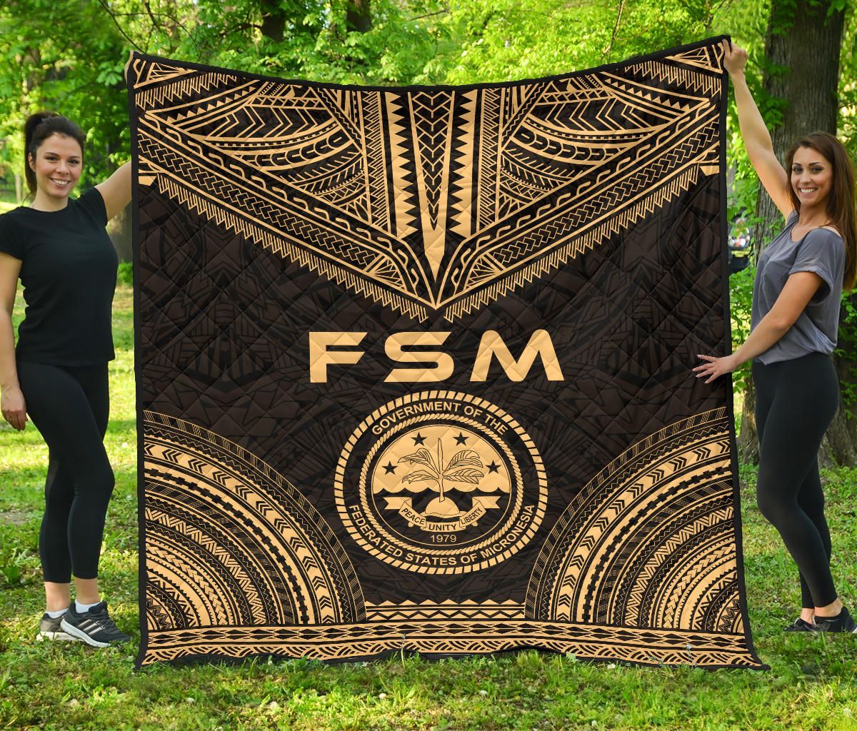 Federated States Of Micronesia Premium Quilt - FSM Seal Polynesian Chief Gold Version