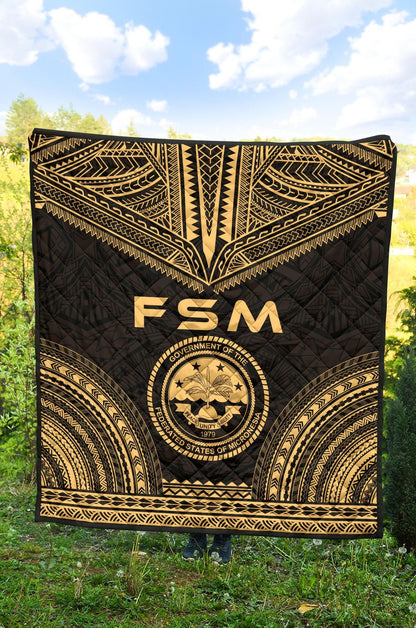 Federated States Of Micronesia Premium Quilt - FSM Seal Polynesian Chief Gold Version