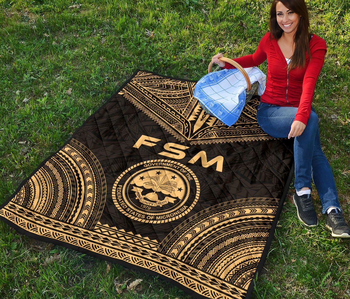 Federated States Of Micronesia Premium Quilt - FSM Seal Polynesian Chief Gold Version