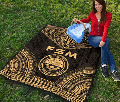Federated States Of Micronesia Premium Quilt - FSM Seal Polynesian Chief Gold Version