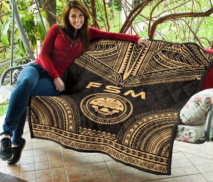 Federated States Of Micronesia Premium Quilt - FSM Seal Polynesian Chief Gold Version