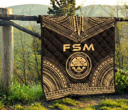 Federated States Of Micronesia Premium Quilt - FSM Seal Polynesian Chief Gold Version