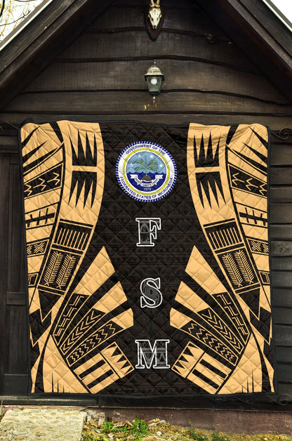 Federated States Of Micronesia Premium Quilt - Federated States Of Micronesia Seal Polynesian Gold Tattoo