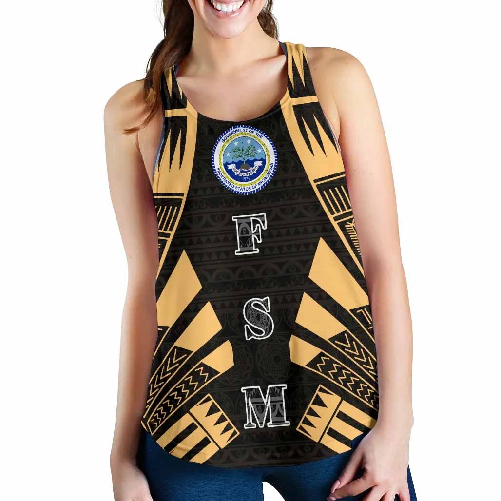 Federated States Of Micronesia Women Racerback Tank - Polynesian Tattoo Gold