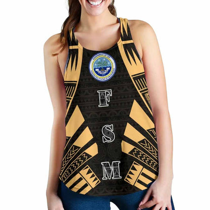 Federated States Of Micronesia Women Racerback Tank - Polynesian Tattoo Gold