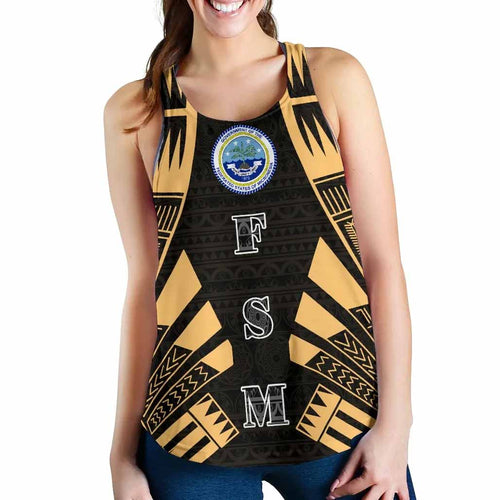 Federated States Of Micronesia Women Racerback Tank - Polynesian Tattoo Gold