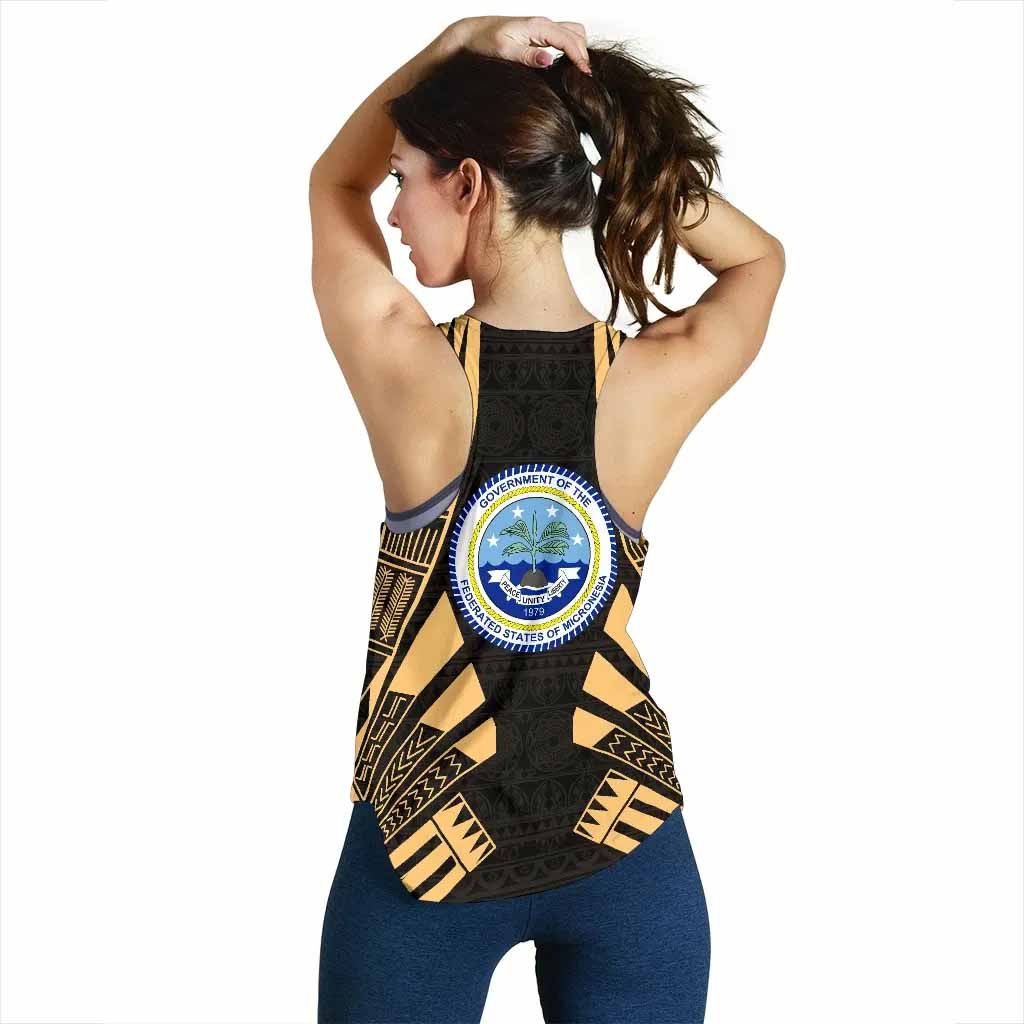 Federated States Of Micronesia Women Racerback Tank - Polynesian Tattoo Gold