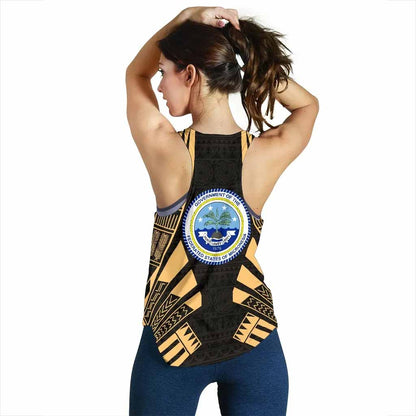 Federated States Of Micronesia Women Racerback Tank - Polynesian Tattoo Gold
