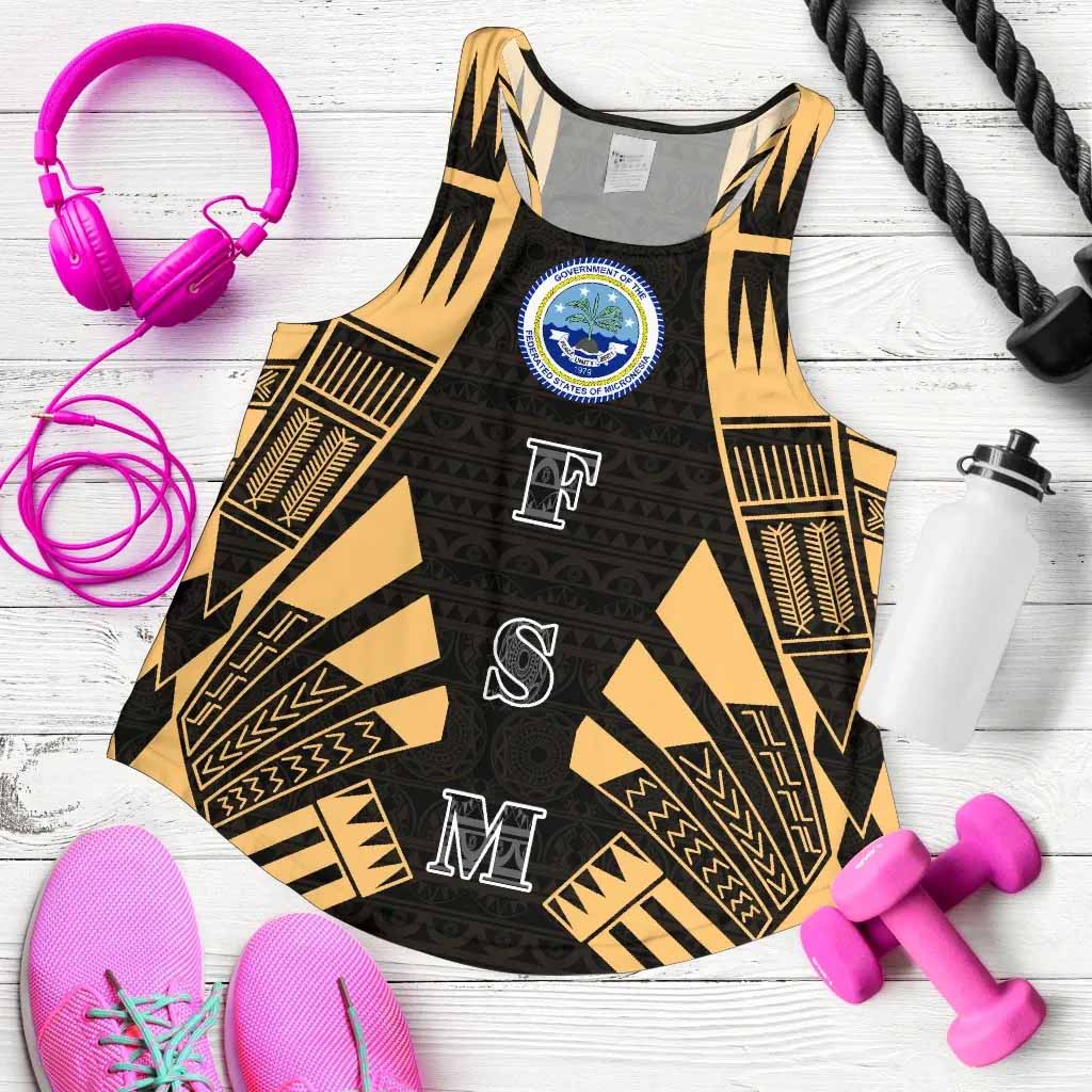 Federated States Of Micronesia Women Racerback Tank - Polynesian Tattoo Gold