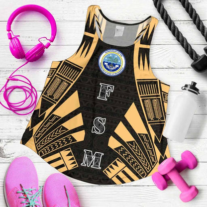 Federated States Of Micronesia Women Racerback Tank - Polynesian Tattoo Gold