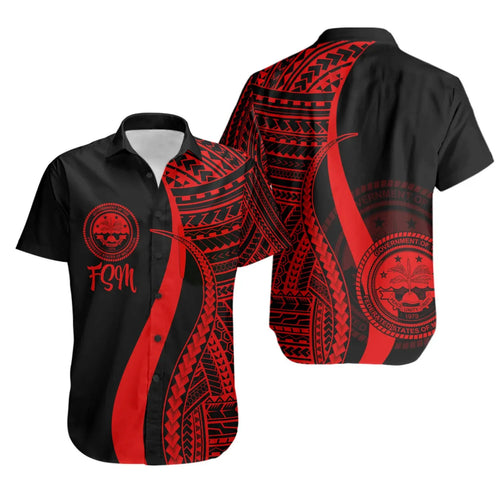 Federated States Of Micronesia Short Sleeve Shirt - Red Polynesian Tentacle Tribal Pattern