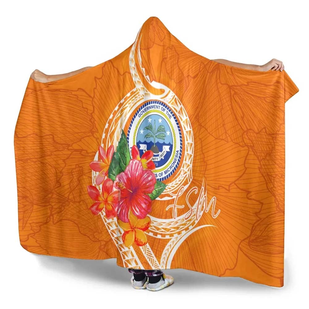 Federated States Of Micronesia Hooded Blanket - Orange Floral With Seal
