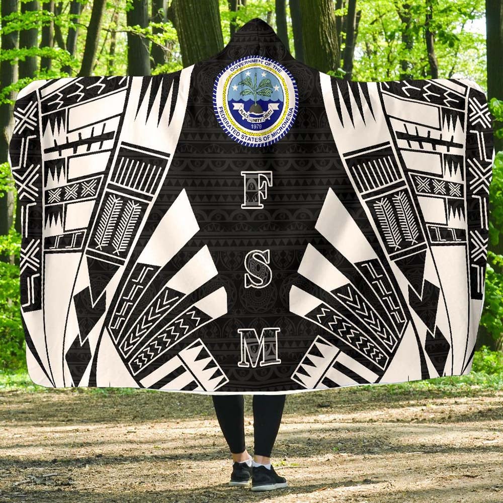 Federated States of Micronesia Hooded Blanket - Polynesian Tattoo Black