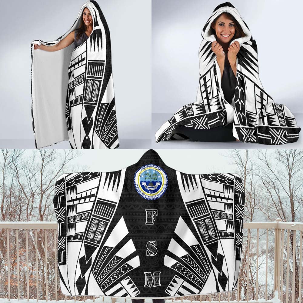 Federated States of Micronesia Hooded Blanket - Polynesian Tattoo Black