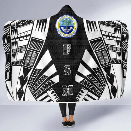 Federated States of Micronesia Hooded Blanket - Polynesian Tattoo Black