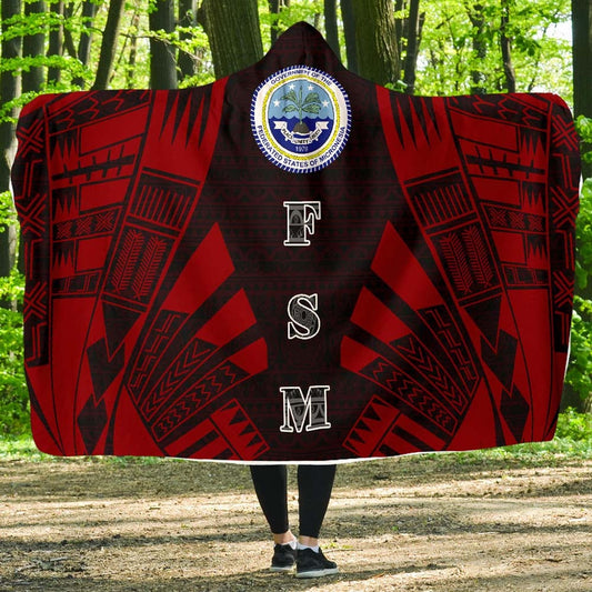 Federated States of Micronesia Hooded Blanket - Polynesian Tattoo Red