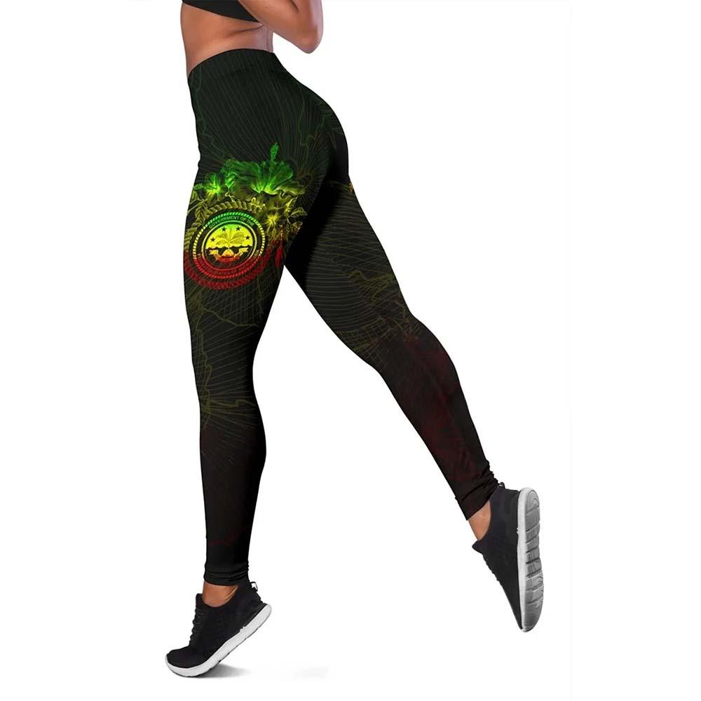 Federated States of Micronesia Legging - Reggae Turtle Hibiscus Flower Frame Vintage