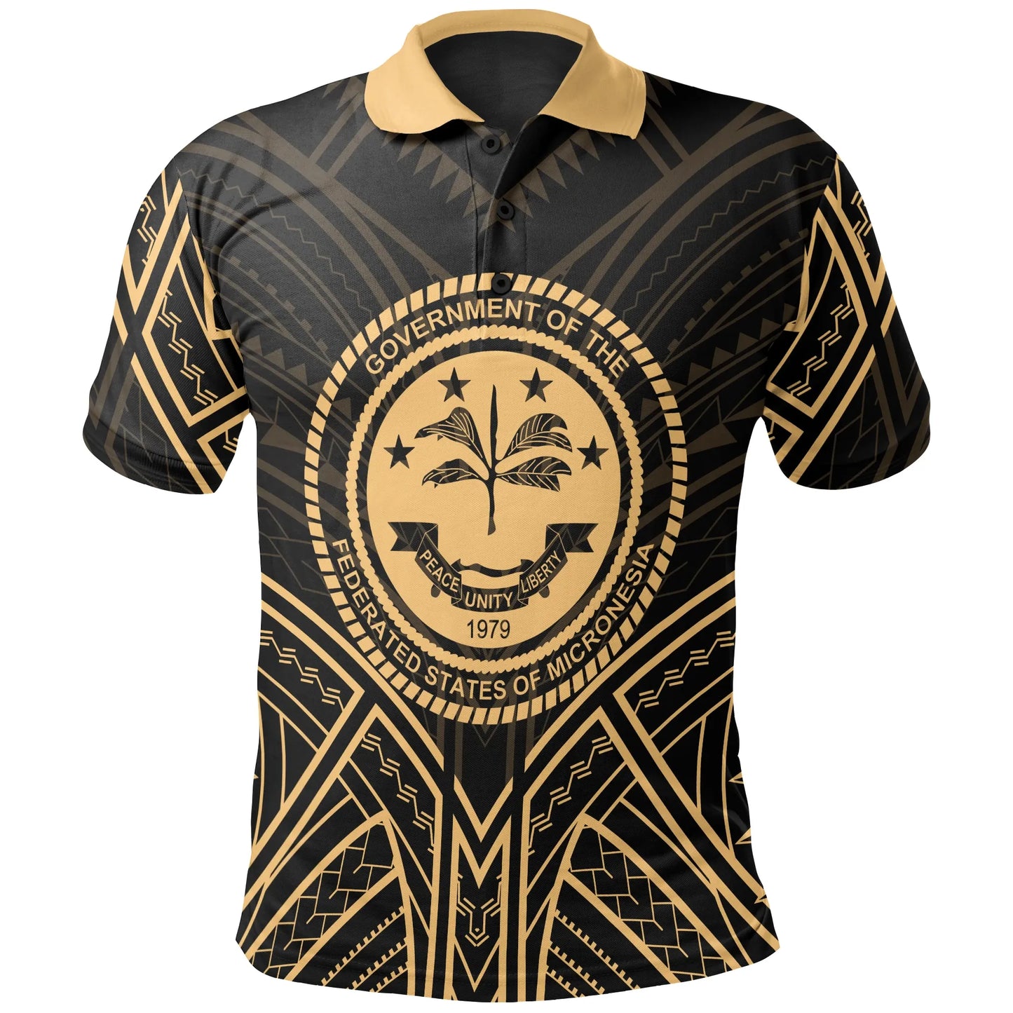 Federated States of Micronesia Polo Shirt - Federated States of Micronesia Seal Gold Tribal Patterns