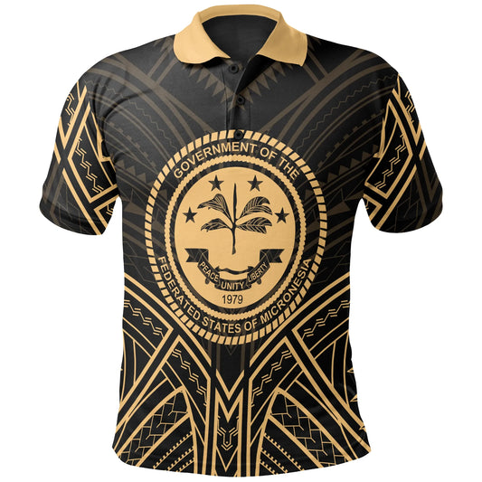 Federated States of Micronesia Polo Shirt - Federated States of Micronesia Seal Gold Tribal Patterns