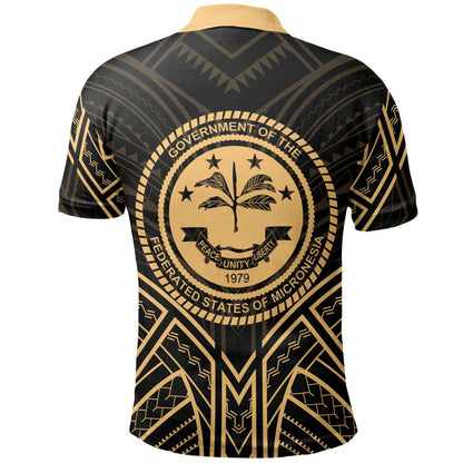 Federated States of Micronesia Polo Shirt - Federated States of Micronesia Seal Gold Tribal Patterns