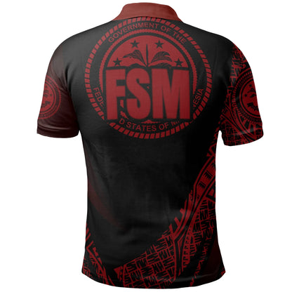Federated States of Micronesia Polo Shirt - Red Polynesian Patterns Sport Style