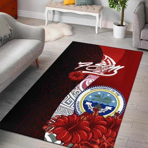 Federated States Of Micronesia Polynesian Area Rug - Coat Of Arm With Hibiscus