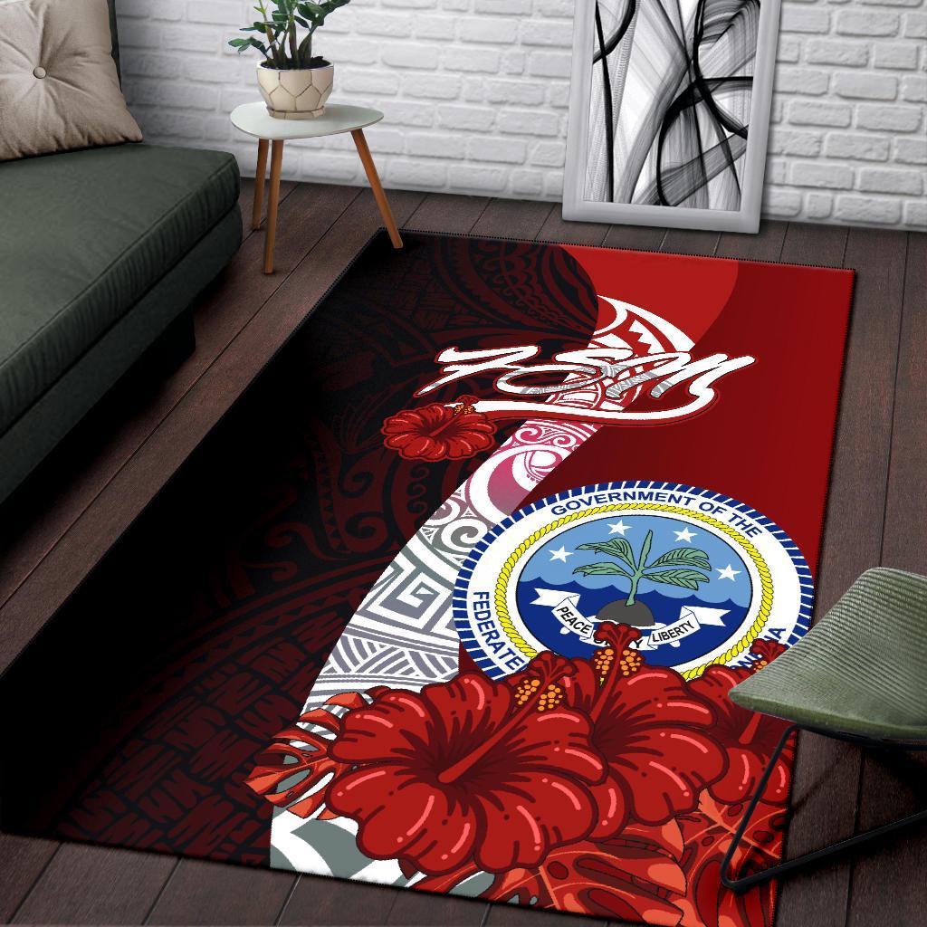 Federated States Of Micronesia Polynesian Area Rug - Coat Of Arm With Hibiscus