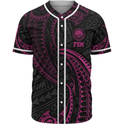 Federated States Of Micronesia Polynesian Baseball Shirt - Pink Tribal Wave