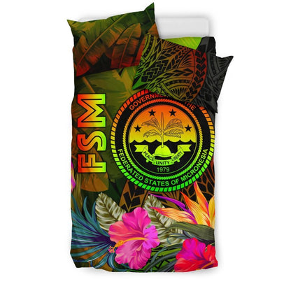 Federated States Of Micronesia Polynesian Bedding Set - Hibiscus And Banana Leaves