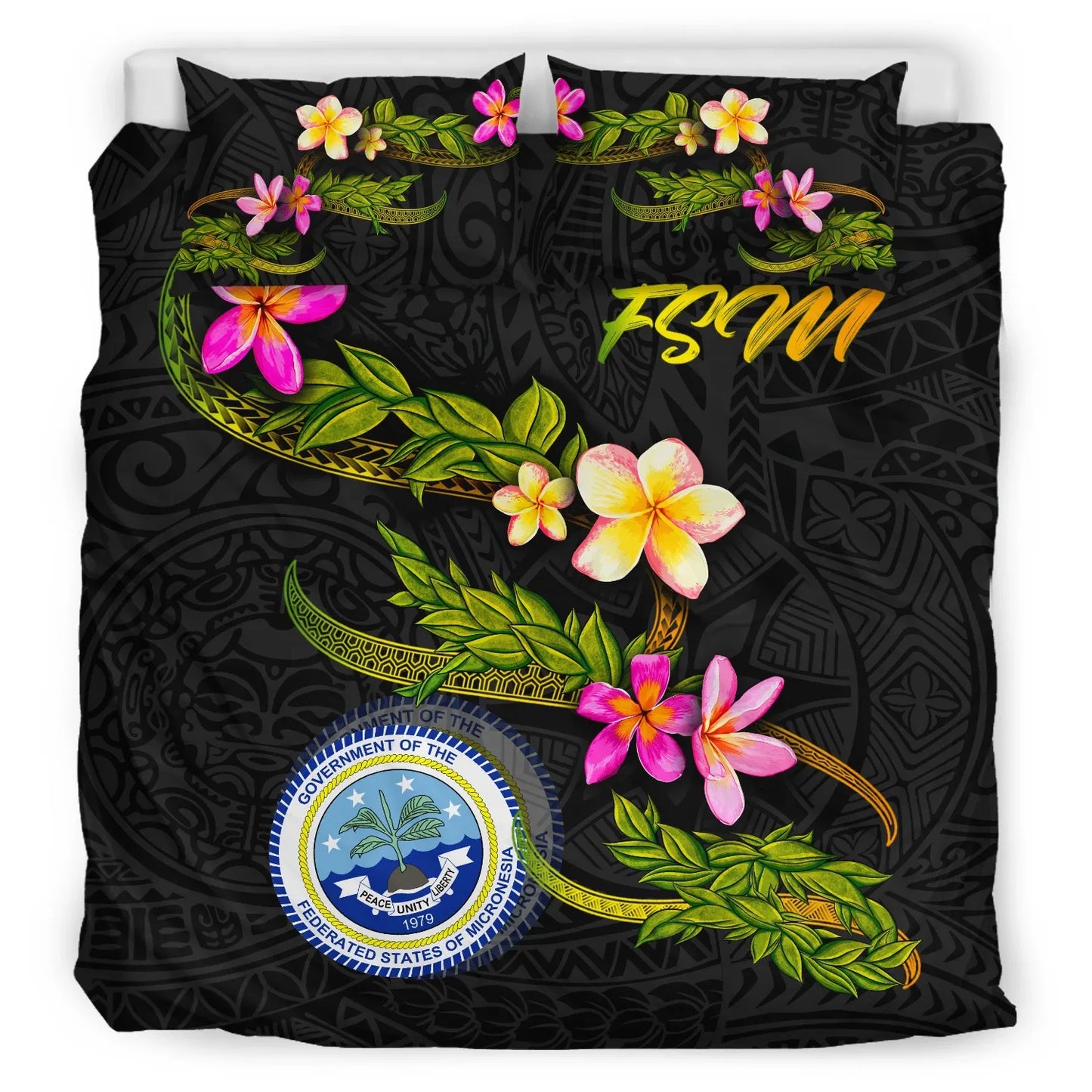Federated States Of Micronesia Polynesian Bedding Set - Plumeria Tribal