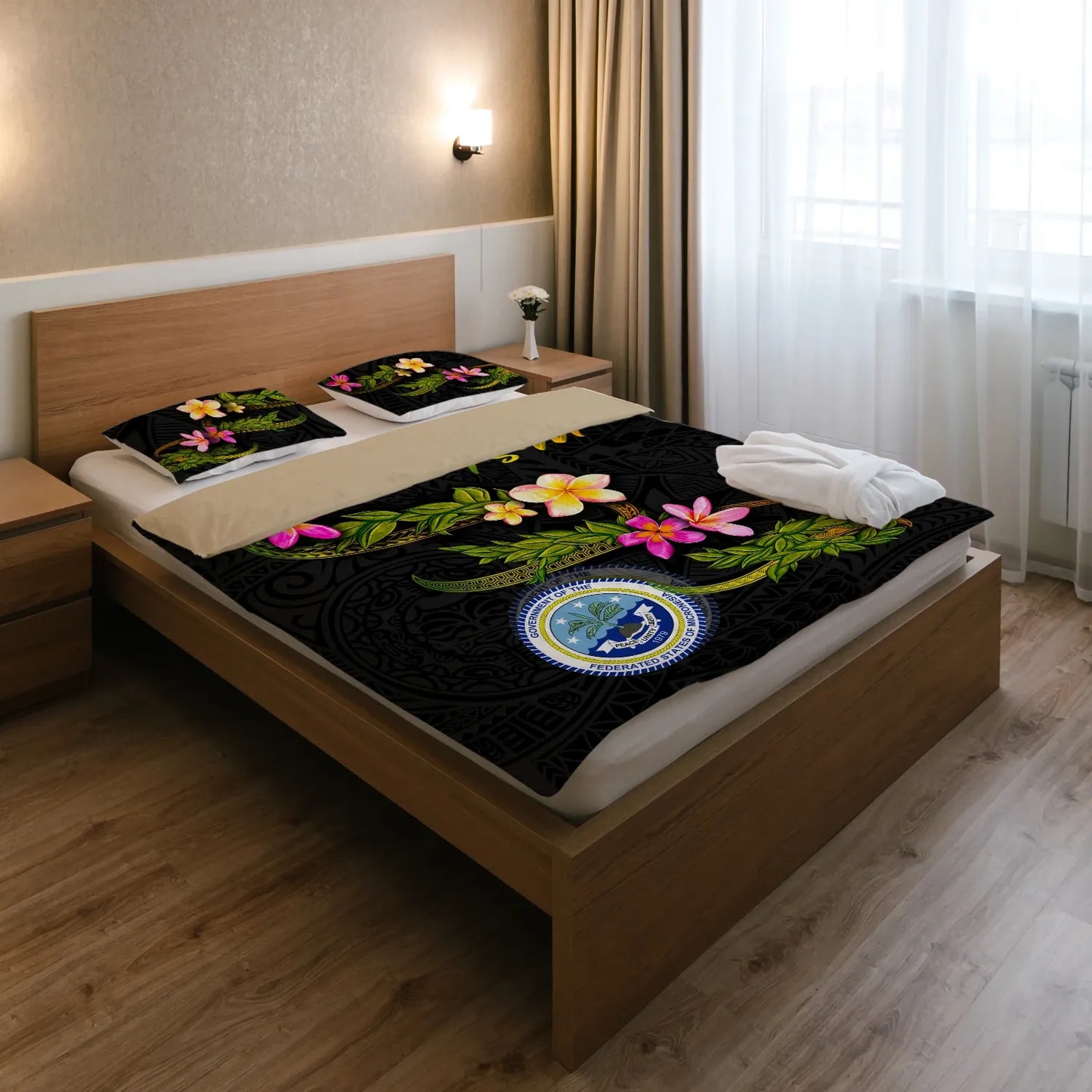 Federated States Of Micronesia Polynesian Bedding Set - Plumeria Tribal