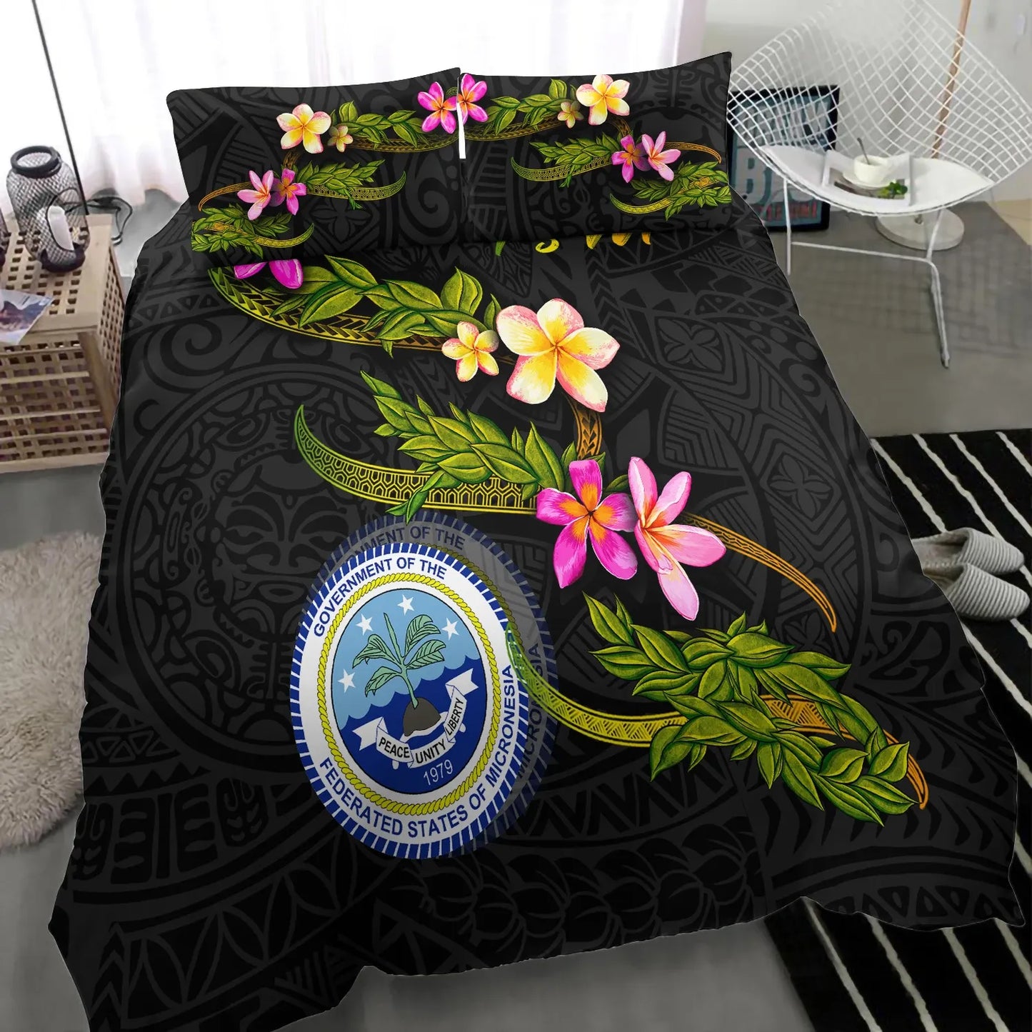 Federated States Of Micronesia Polynesian Bedding Set - Plumeria Tribal