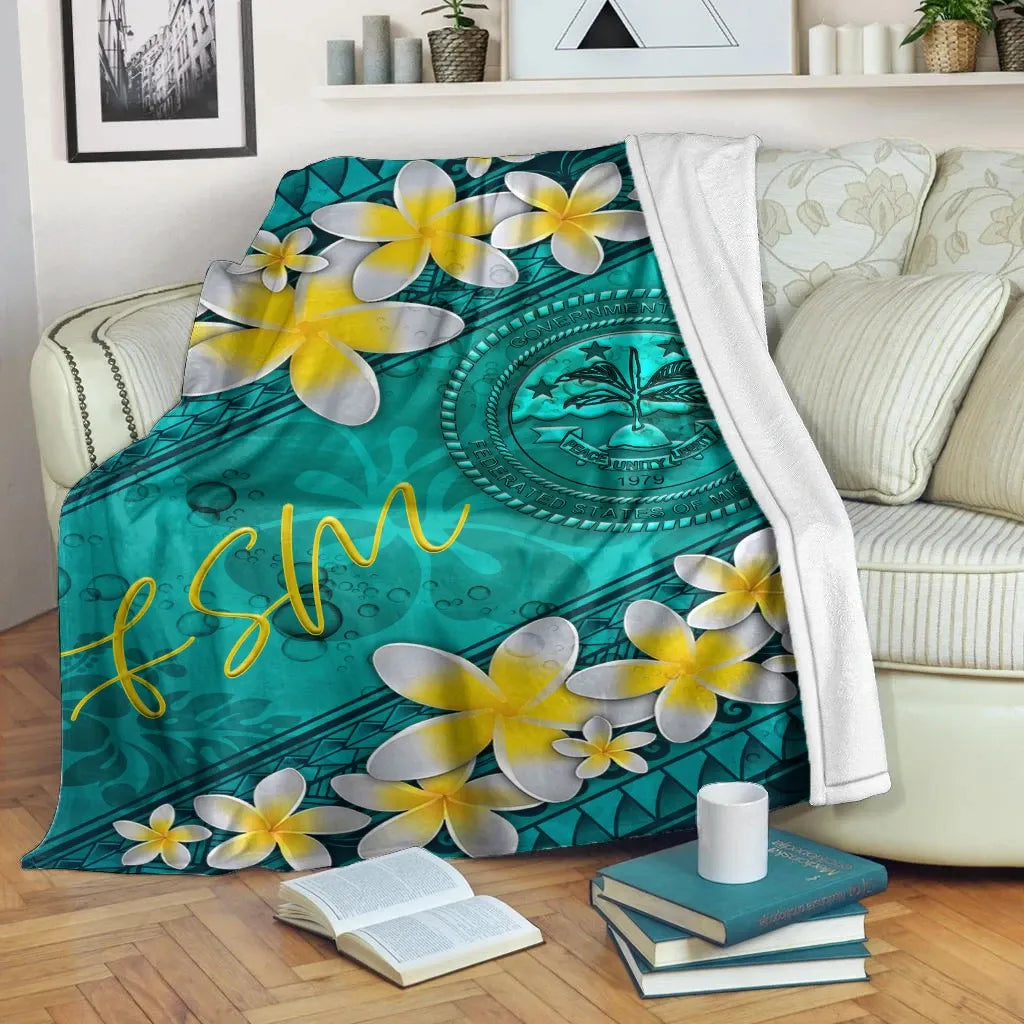 Federated States Of Micronesia Polynesian Blanket - Plumeria With Blue Ocean